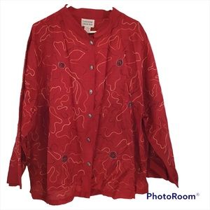 Tantrum Collections Made In India  Embroidered Beaded Red Silk‎ Shirt Jacket 3X